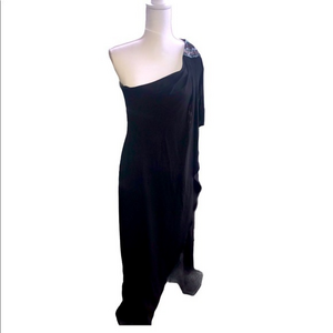 BCBG MaxAzria Beaded‎ OneShoulder Black Gown M EUC